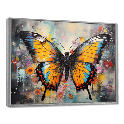 Biba, orange, sarcelle, papillon, danse, couleurs - grand art mural papillon