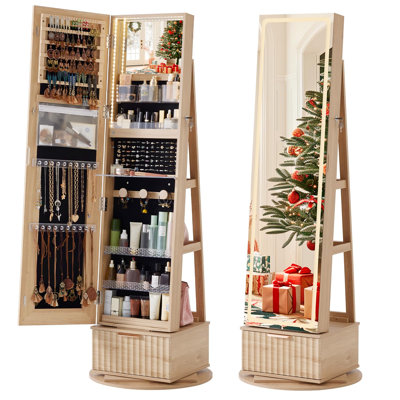 Armoire à bijoux pivotante à 360° de 63 pouces avec miroir DEL pleine longueur