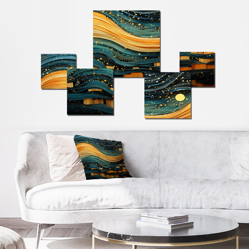 «Orange Abstract Nature Organics Collages I», ensemble d'art mural carré abstrait
