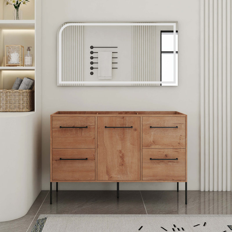 Meuble-lavabo autoportant 48 po seulement, porte d'armoire à fermeture douce et 4 tiroirs, emballage KD