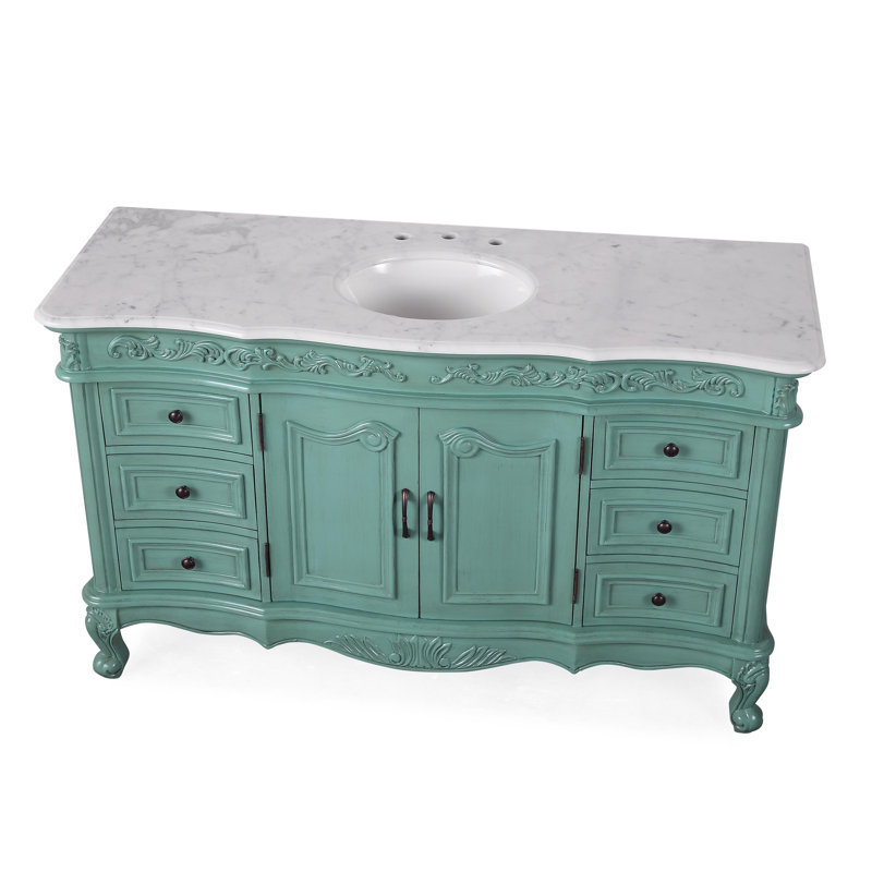 Ohlson 60'' Single Bathroom Vanity with Carrara Marble Top, Green