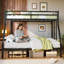 Lits superposés robustes (deux lits simples superposés à un lit double), cadre en métal noir, rangement moderne pour la maison