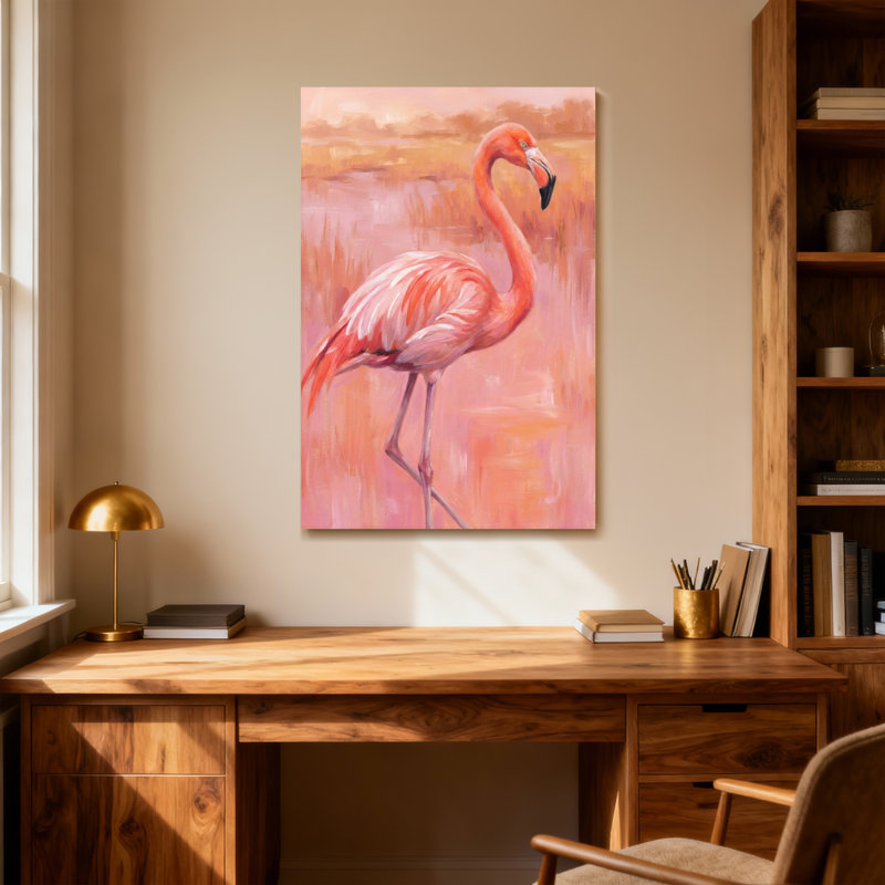 Animaux, flamant rose debout dans l'eau, H 36 po x l 24 po