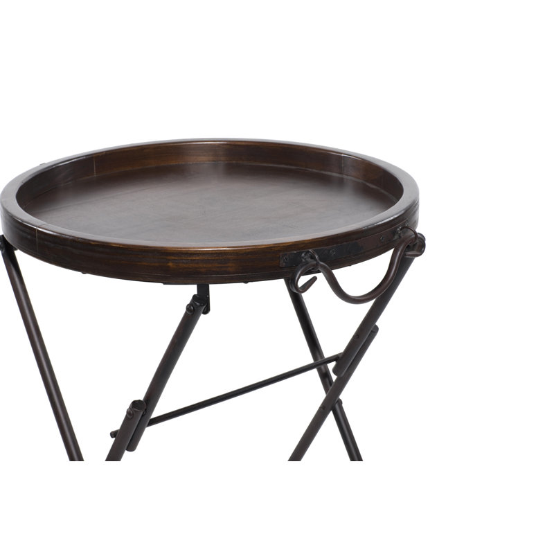 Table d'appoint latérale en métal avec plateau en bois brun