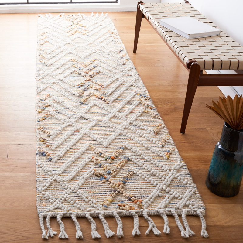 Holtsville Hand Loomed Wool/Jute/Cotton Geometric Rug in Orange/Ivory, Runner 2'3" x 9'