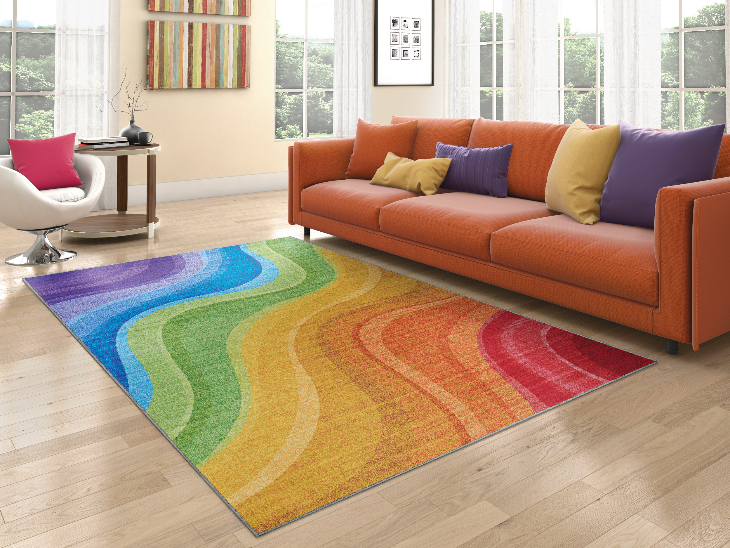 Stripes Abstract Rainbow Cut to Size Multicolor 26 Width x Your Choice Length Custom Size Slip Resistant Runner Rug