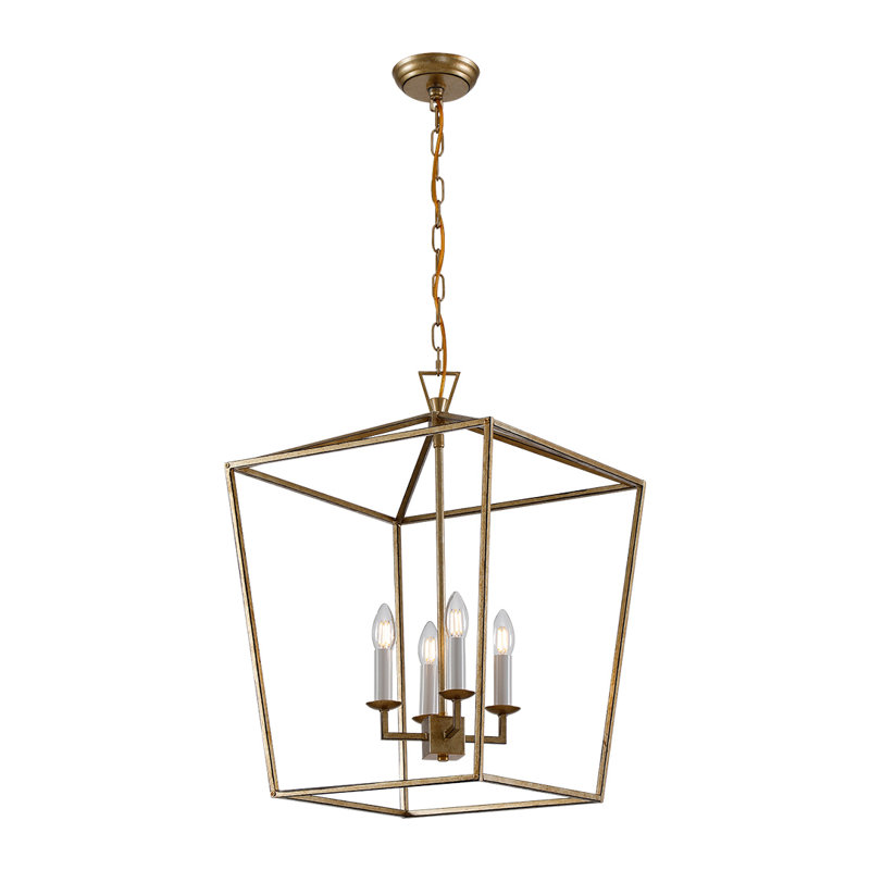 Luminaire suspendu lanterne carré 4 lumières Diran, Doré