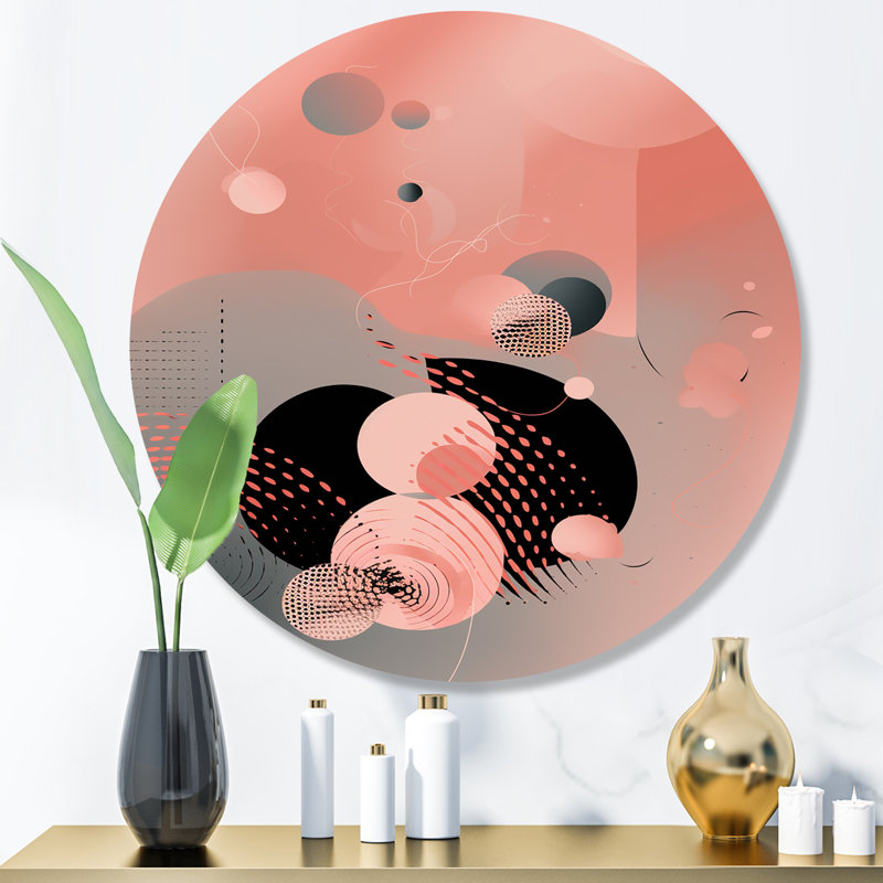 «Minimalisme rose profond», art mural rond abstrait sur métal, H 23 po x l 23 po x P 1 po