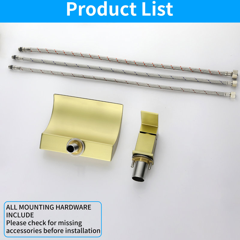 Waterfall Single-Handle Bathroom Faucet Set, Brushed Gold
