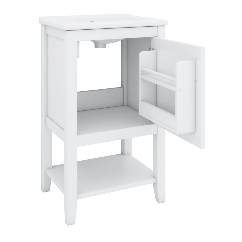 Meuble-lavabo autoportant de 20 po avec lavabo, support de rangement et tablette ouverte, Blanc