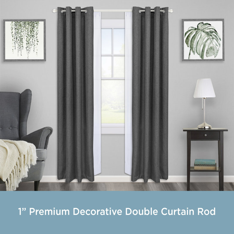Danbury Hamlin Double 1" Double Curtain Rod, Silver, 36" - 66"