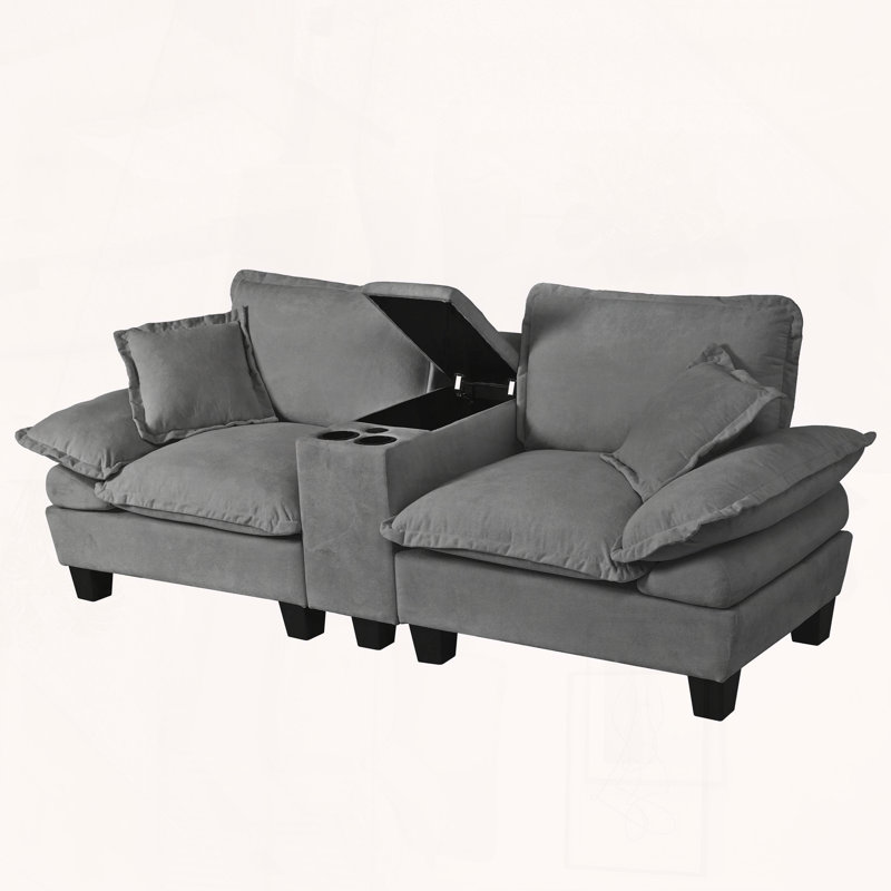 Canapé en L avec porte-gobelets, rangement, chenille et voilier, Gris