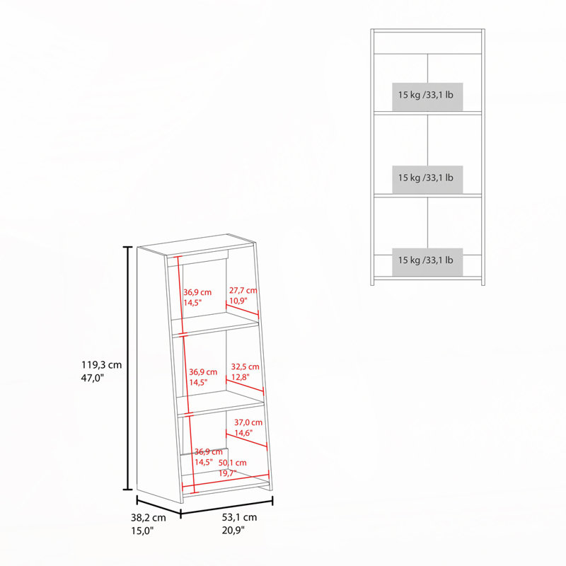 Bookcase with 3 Shelf, White