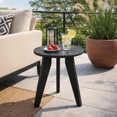 Small Round Outdoor Weather-Resistant Side Table for Patio, Porch, Deck, Pool