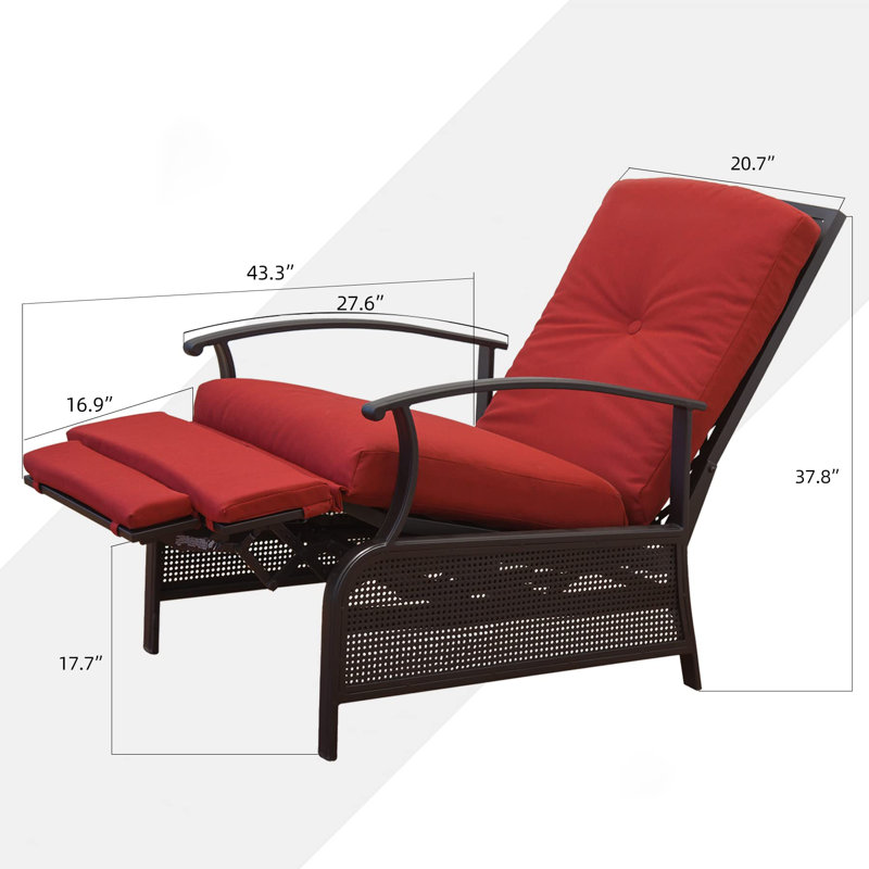 Chaise de patio inclinable avec coussins Jeftha, Rouge