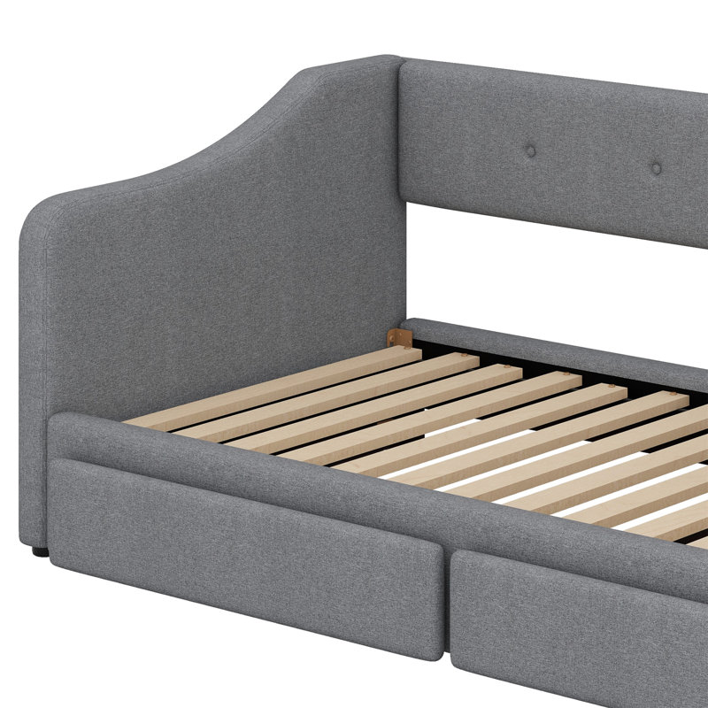 Upholstered Daybed With Two Drawers, Gray