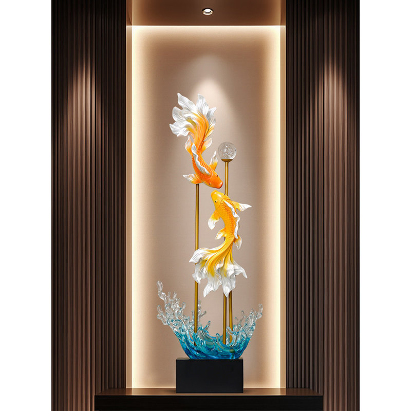 Ornement luxueux en résine Lucky Koi, Yellow/Black/Blue