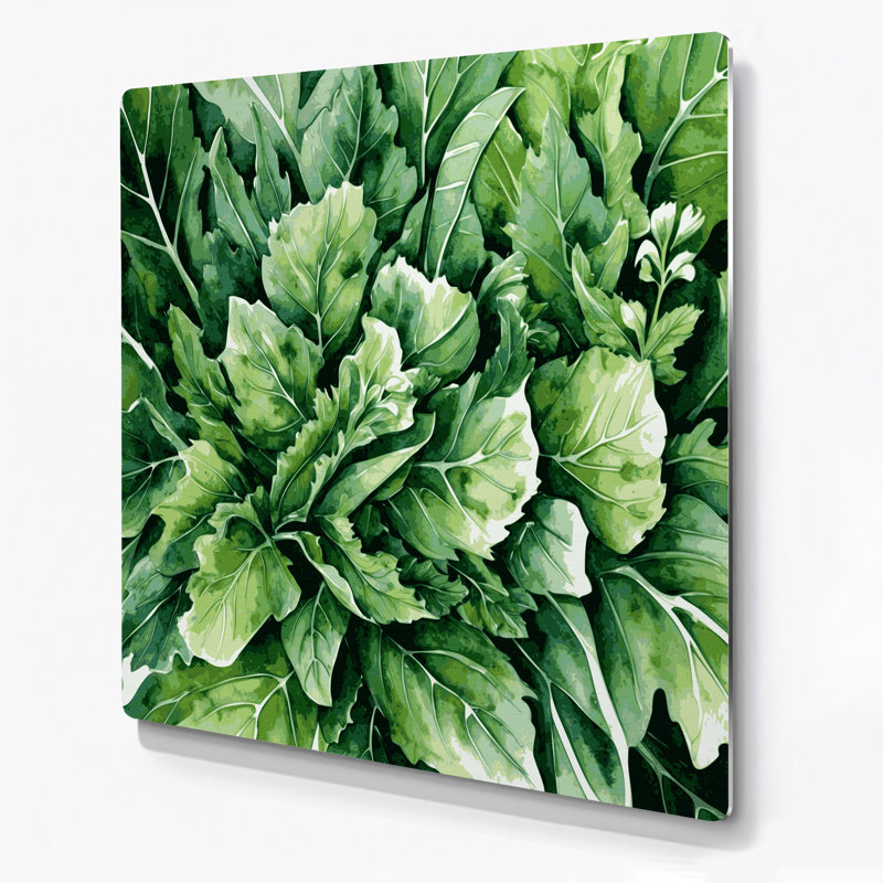 Art mural en métal vert légumes roquette Eruca sativa, H 8 po x l 8 po