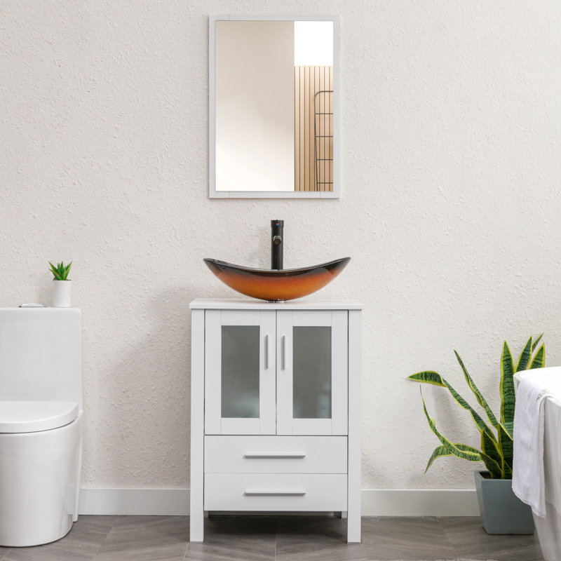 Finition de la base: finition du plateau blanc: meuble-lavabo simple autoportant bleu de 24 po avec comptoir en bois manufacturé