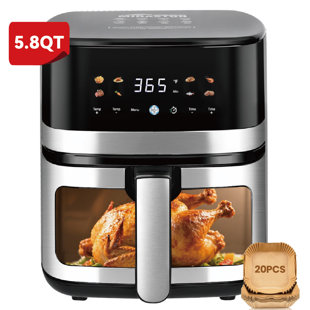 Friteuse à air de 5,8 pte avec température et temps réglables pour la friture, le rôtissage, le réchauffage, la cuisson facile pour les légumes, les aliments congelés, les viandes, l'acier inoxydable 304 (doublure de friteuse à air de 20 pièces e