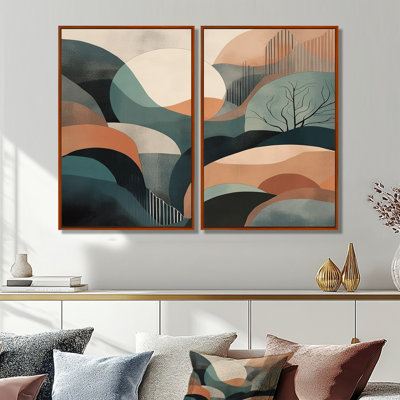 «Green Cream Minimalims Explosion», art mural moderne sur toile rose 2 pièces