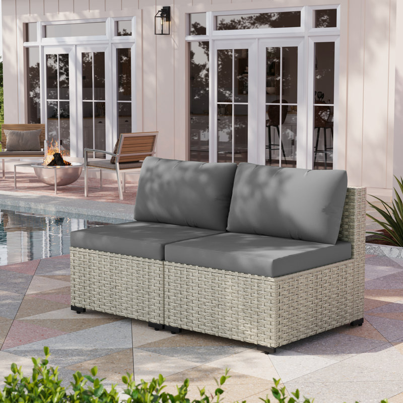 2 Pieces Rattan Patio Sofa With Cushions, Gray