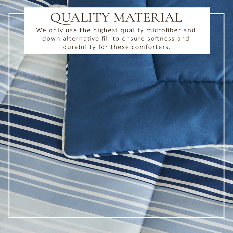 King Size Blue Gradient Stripe Reversible Microfiber Comforter Set