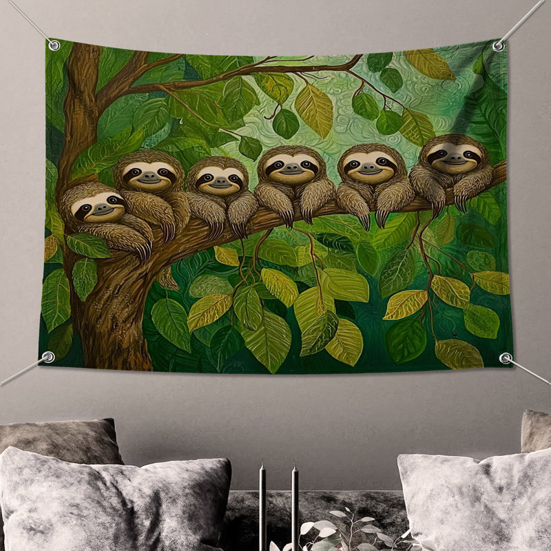 Tapisserie murale paresseux - Décoration murale animal, H 51 po x l 60 po avec 4 œillets