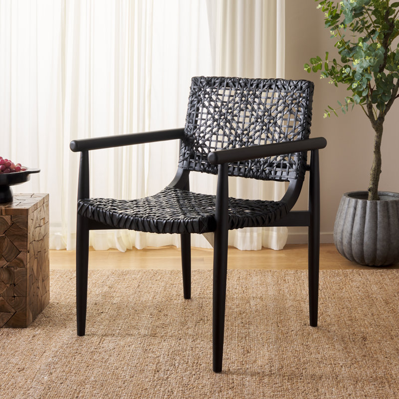 Fauteuil en cuir véritable de 22,83 po de largeur Joshelin, Noir, Cuir véritable noir
