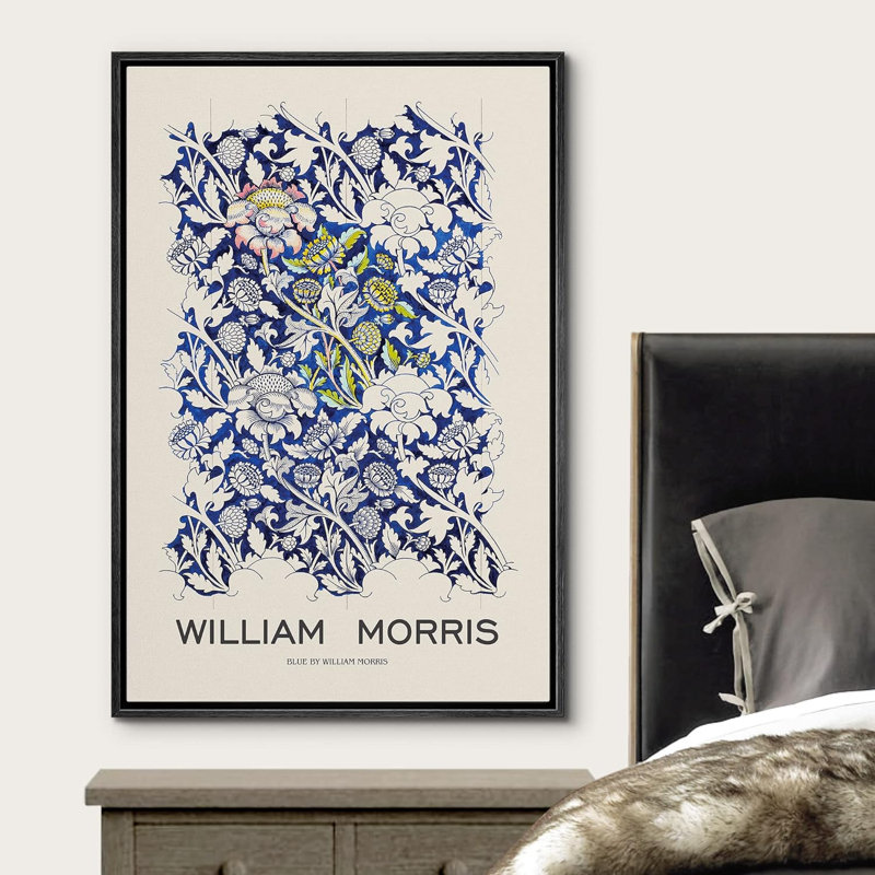 Art graphique classique, reproduction d'art sur toile encadrée botanique classique abstraite botanique bleu vibrant William Morris
