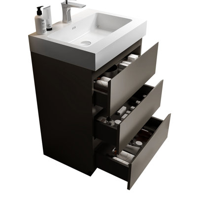 Meuble-lavabo élégant gris, rangement maximal, comptoir ergonomique silencieux, spacieux et moderne