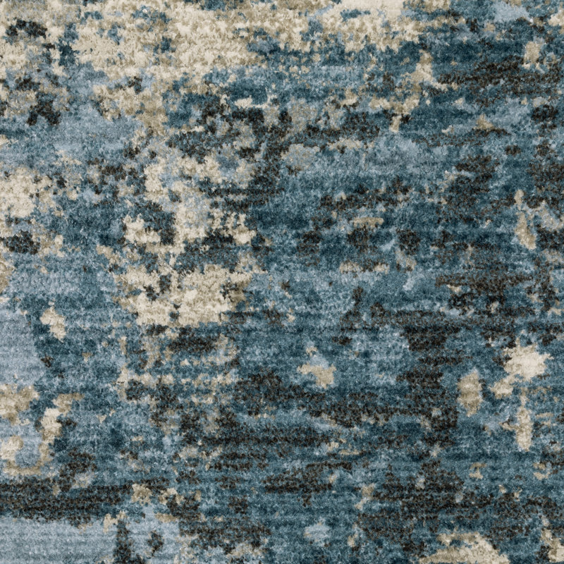 Brice Power-Loom recyclé P.E.T. Tapis abstrait bleu / beige, Rectangle 3 pi 10 po x 5 pi 5 po