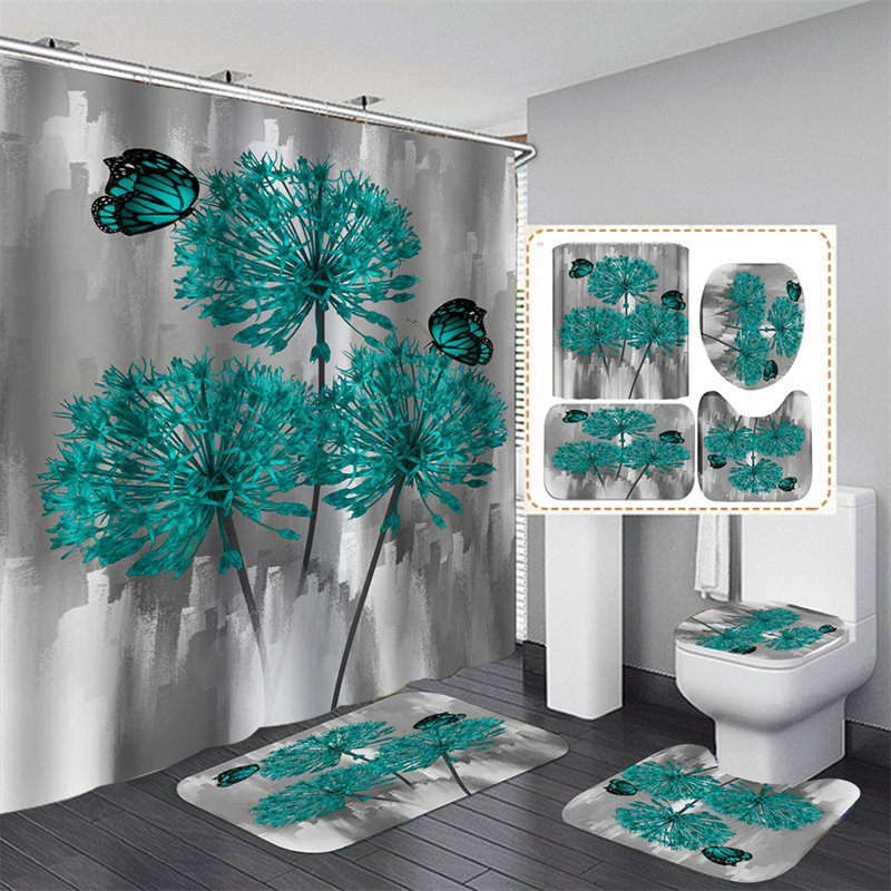 Ensemble de rideau de douche 4 pièces, Rideau de douche: 70,8 x 70,8 pouces