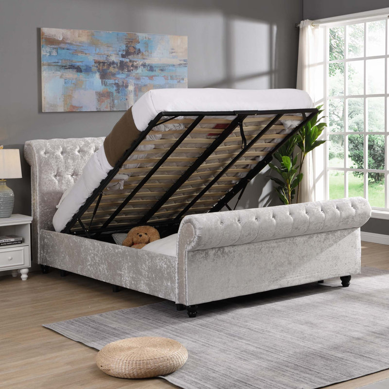 Lit avec rangement Hartfried, Argent, Grand