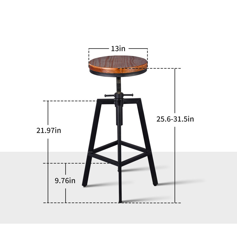 Ensemble de 2 - Tabourets de bar industriels réglables en hauteur avec tabouret de cuisine - Tabouret rustique - Tabouret de salle à manger en métal et en bois 24,8 - 28,74 po