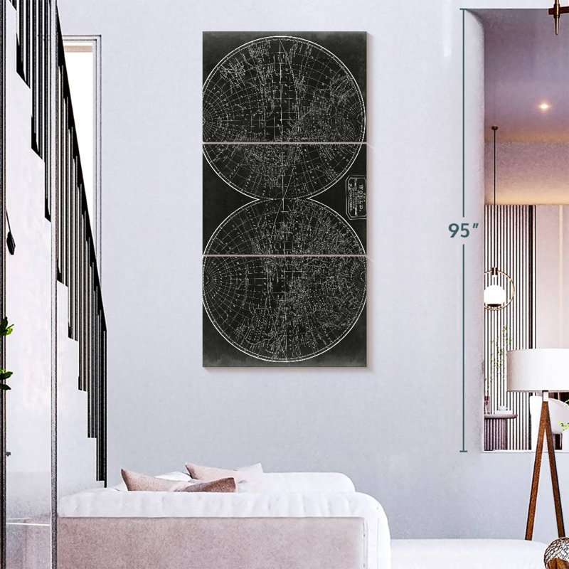 Plan du monde en demi-sphères, H 75 po x l 36 po