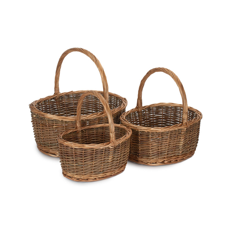 Lily Manor Wicker 3 Piece Unpeeled Willow Shopper Basket Set