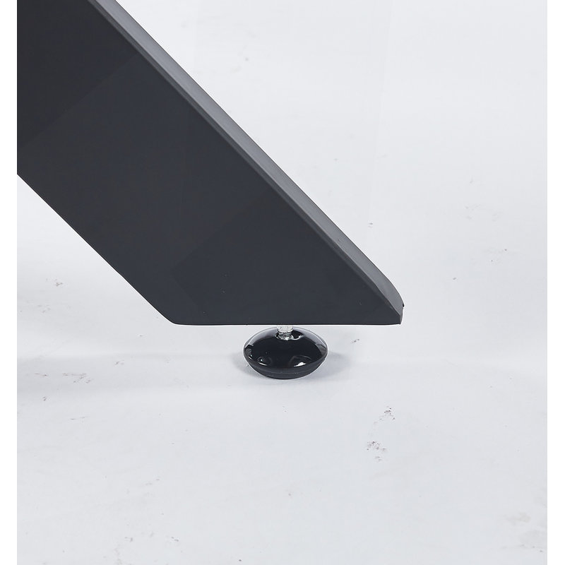 Table de salle à manger noire avec pieds croisés en métal et verre trempé, table de cuisine moderne pour le salon