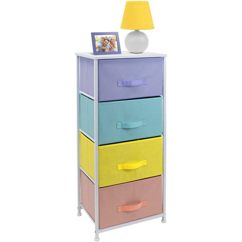 Commode 4 tiroirs l 11,87 po, Mauve / turquoise / jaune / pêche