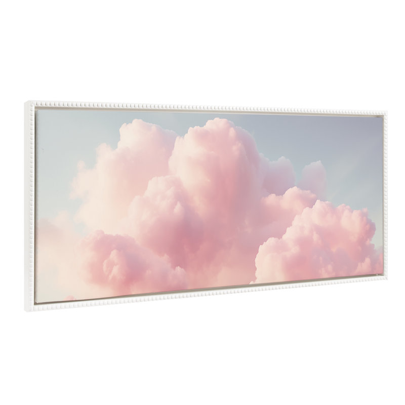 Vintage Pink Cotton Candy Clouds Mountain Landscape by The Creative Bunch Studio Framed Canvas Wall Art Print