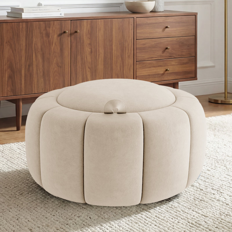 Repose-pieds rond avec rangement 27,5 po, Velours - beige