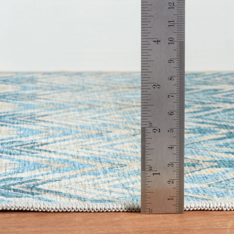 Seneca Machine Printed Polyester Chevron Area Rug in Blue/Gray, Rectangle 5' x 8'