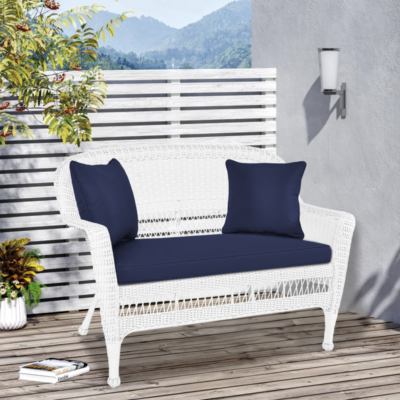 Armbruster 52'' Wide Straight Wicker Loveseat with Cushions, Blue, White