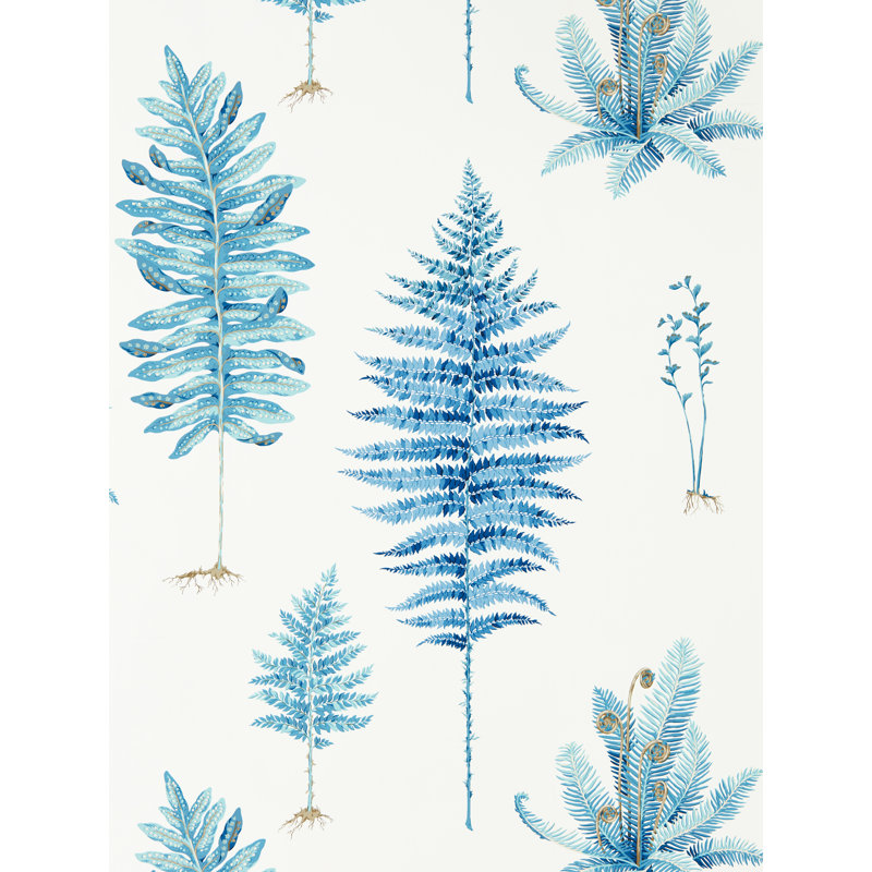 Fernery 10.05m x 68.6cm Matte Wallpaper Roll, White/Blue