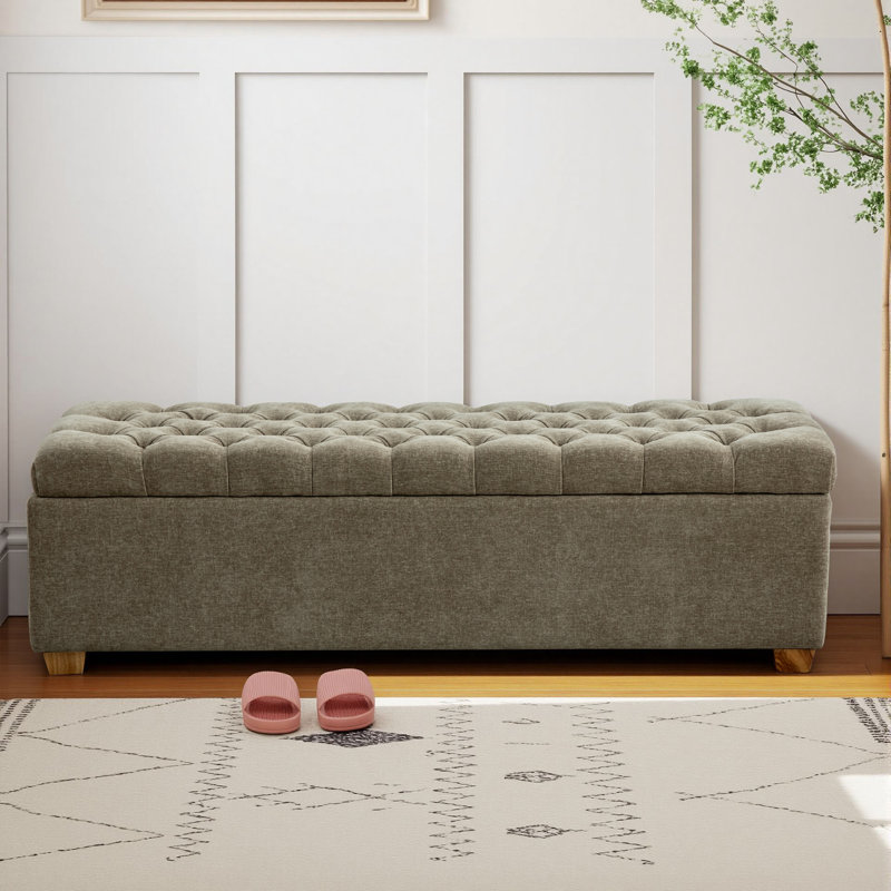 60.24'' Wide  Upholstered Storage  Bench, Taupe