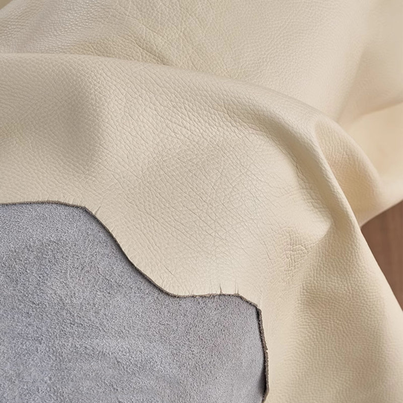 Canapé modulaire en cuir véritable blanc crème, 4, H 27,56 po x l 110,24 po x P 38,58 po