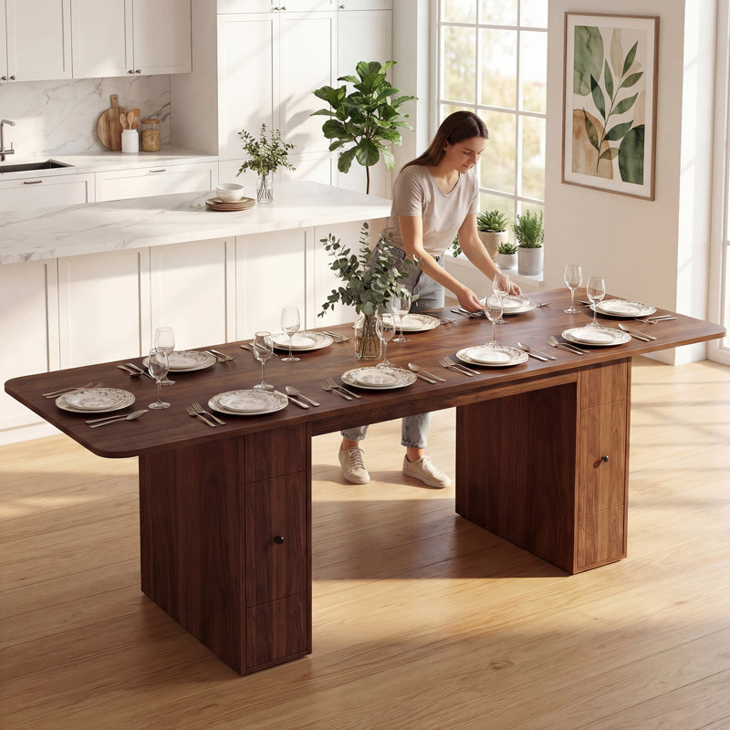 Extendable 60" to 78" Wood Dining Table with Hidden Storage Drawers and Removable Leaves, Brown
