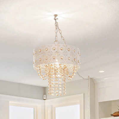 12.75"W Wedgeworth Champaign Jewels and White Punched Metal Drum Pendant