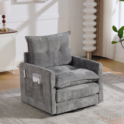 Swivel Barrel Chair - Mid Century Modern Chair, Thick Padded Arm Chair With Solid Metal Base, Comfortable Single Sofa Chair, Swivel Accent Chair For L