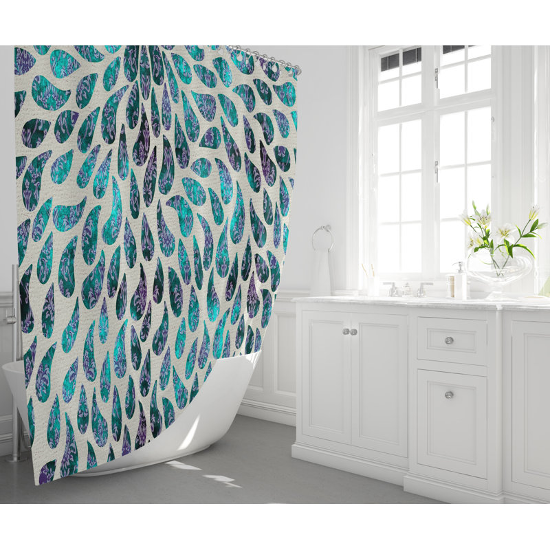 Rideau de douche simple à motif cachemire, H 83 po x l 70 po, Bleu